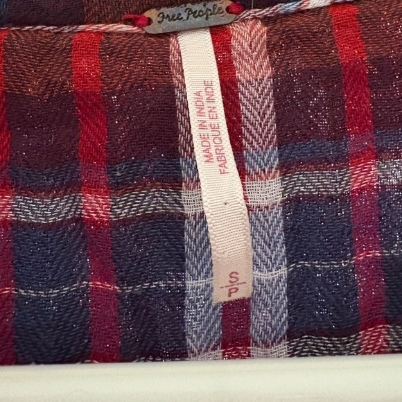 Free People Magical Plaid Embroidered Button Up Shirt - Red/Blue - S - Picture 3 of 4